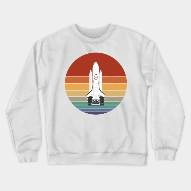 80s Retro Space Rocket On A Colorful Sun Crewneck Sweatshirt by iZiets